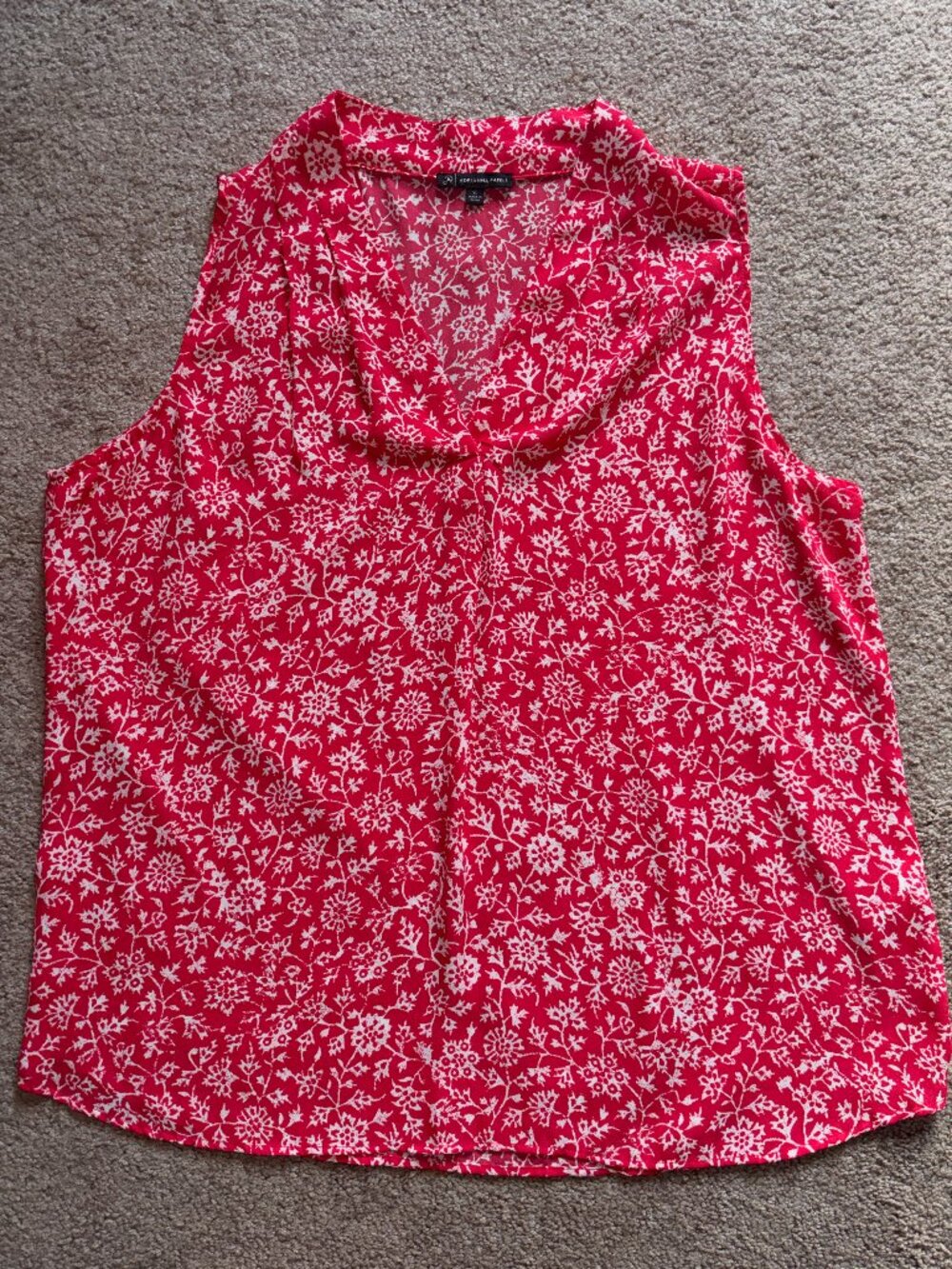 Adrianna Papell Rose Red White Ditsy Floral Sleeveless Top XL